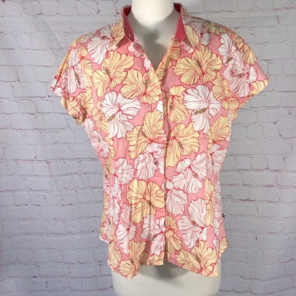 Izod Tops - IZOD Floral Button Down Short Sleeve Top - Size PXL